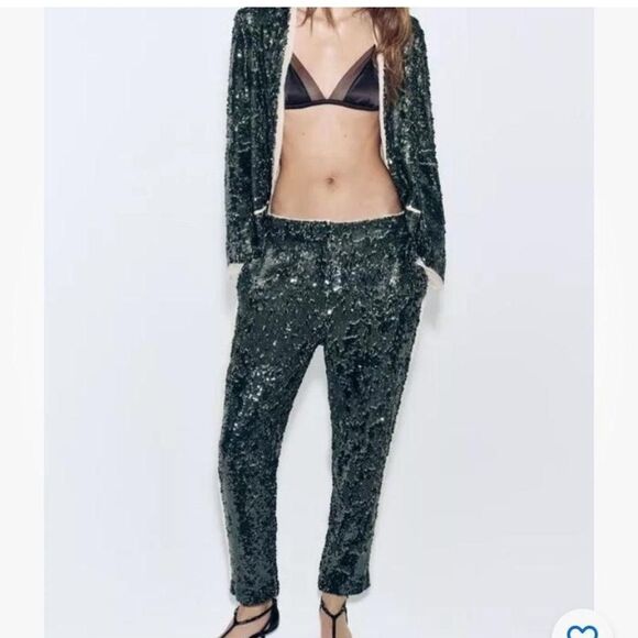 Zara Woman Collection Sequin Contrast Blazer and Pant Set NWOT/NWT - Picture 4 of 12